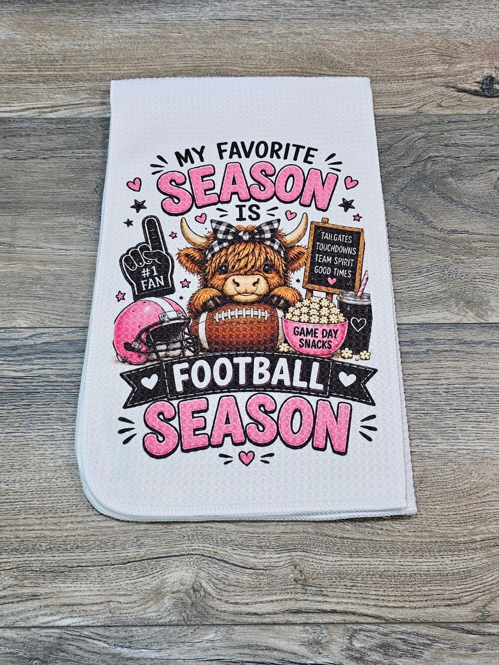 Highland Cow Football Season Kitchen Towel Game Day Sports Fan Gift